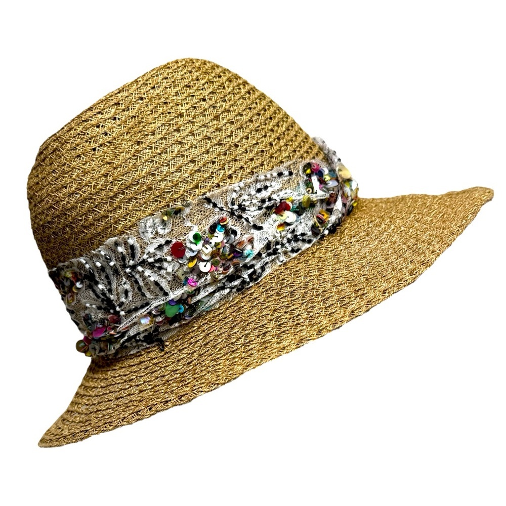 Eugenia Kim Straw Hat with Sequin Ribbon